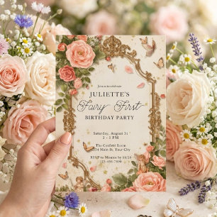 Girls Fairy First Magical Garden Birthday Invitation