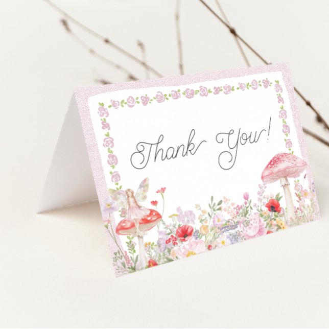 Girls Fairy Garden Magical Thank You (Girls Fairy Enchanted Garden Birthday Thank You Card)