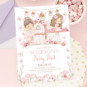 Girls Fairy Magical Garden First Birthday Invitation
