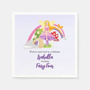 Girls Fairy Mushroom Rainbow Birthday Napkin