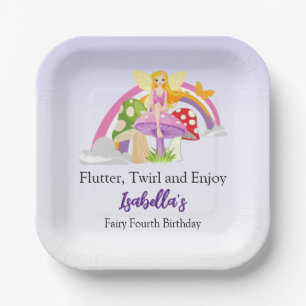 Girls Fairy Mushroom Rainbow Birthday Paper Plate