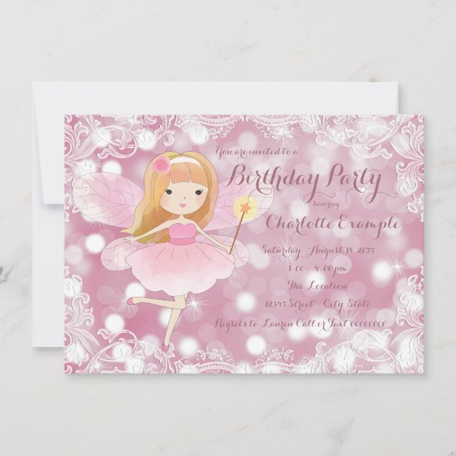 Girls Fairy Princess Birthday Party Invitation (Front)