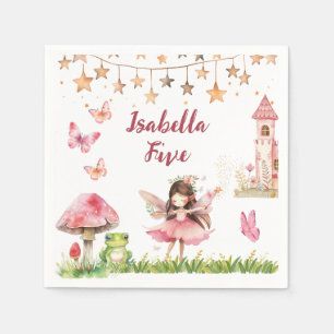 Girls Fairy Tale Castle Frog Mushroom Birthday Napkin