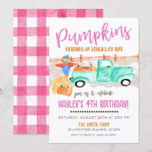 Girls Fall Farmer Pumpkin Patch Old Truck Invitation