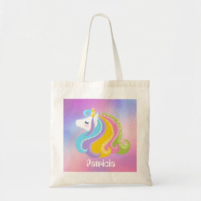 Girls Fantasy unicorn add name tote bag (Front)