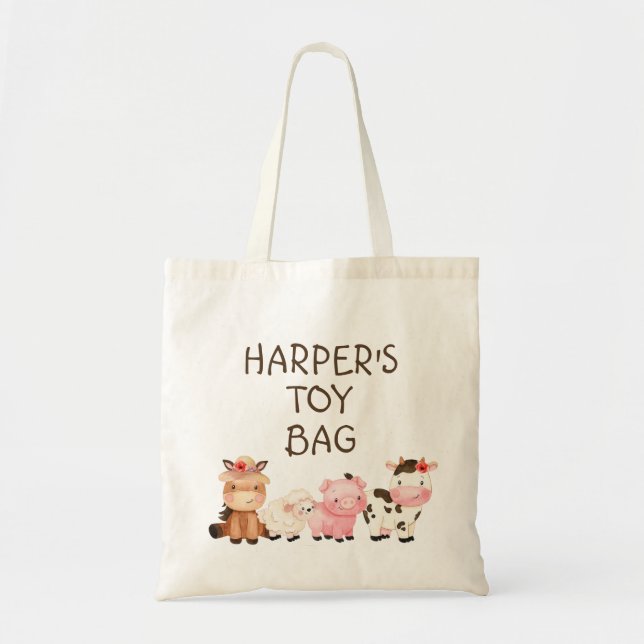 Girls Farm Animals Personalized Tote Bag (Front)