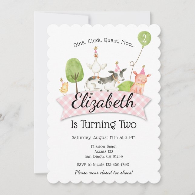 Girls Farm Barnyard Birthday Party Invitation (Front)