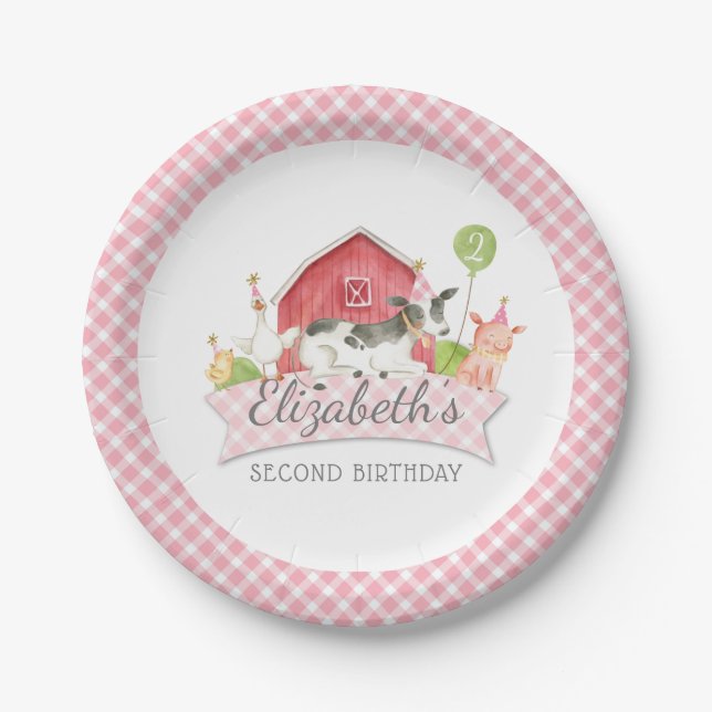 Girls Farm Birthday Party Paper Plates (Front)