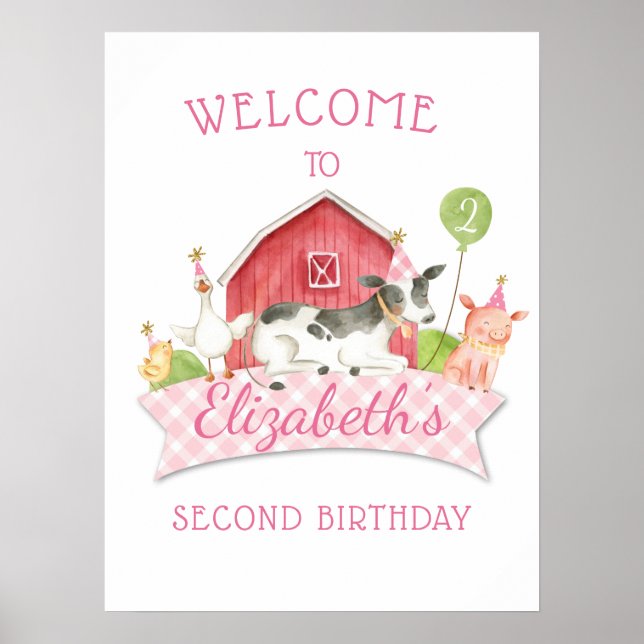 Girls FARM Birthday Party Welcome Poster (Front)