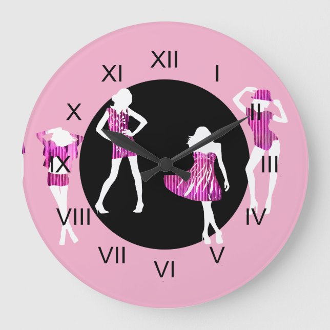 Girls fashion models girly pink large clock (Front)