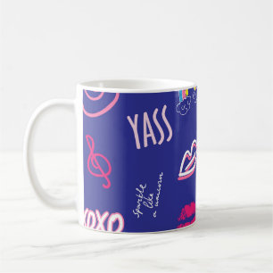 girls fashion seamless pattern with slogan. Hand d Coffee Mug