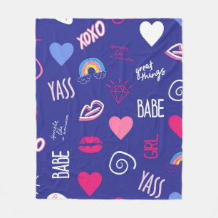 girls fashion seamless pattern with slogan. Hand d Fleece Blanket