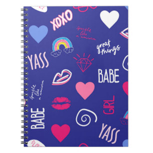 girls fashion seamless pattern with slogan. Hand d Notebook