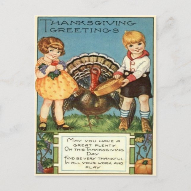 Girls Feeding Turkey Postcard (Front)