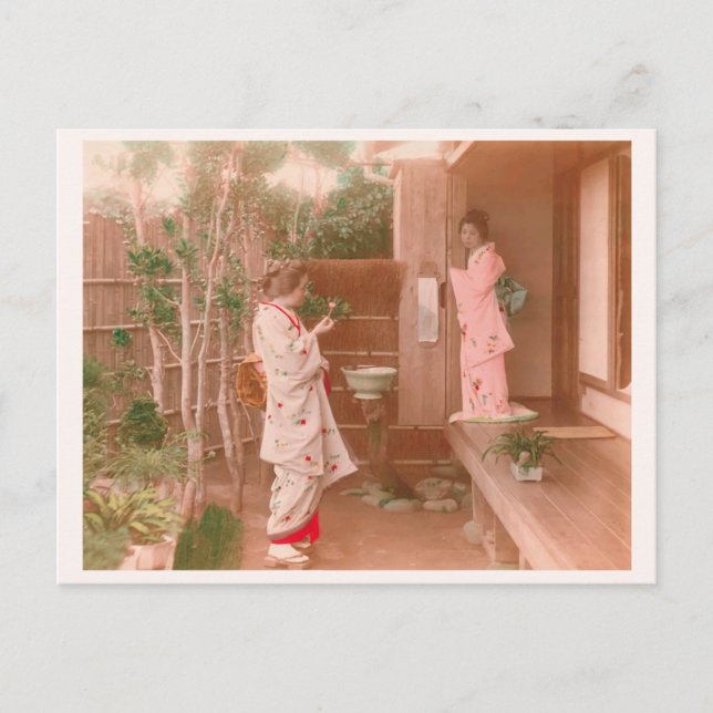 "Girls' Feelings" 乙女心　日本　着物　女性　ヴィンテージ 写真　和風 Postcard (Front)