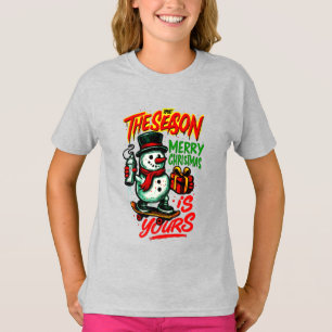 Girls’ Festive Snowman Christmas Adorable Holiday T-Shirt