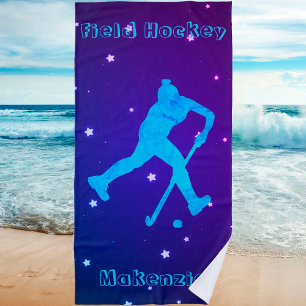 Girls Field Hockey Personalized Beach Towel