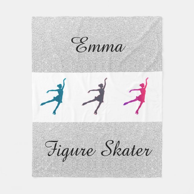 Girls Figure Skater Silver Sparkle Fleece Blanket (Front)