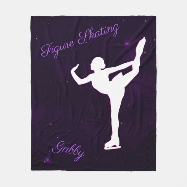 Girls Figure Skating Purple and White Fleece Blanket (Front)