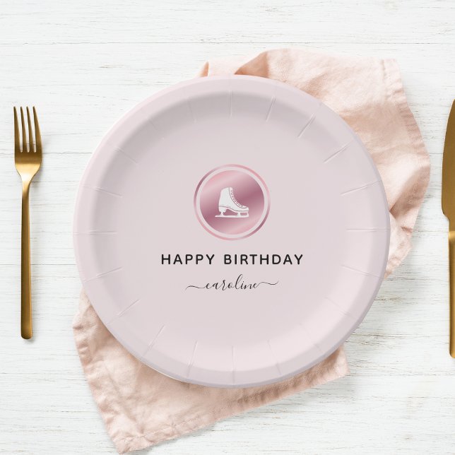 Girls Figure Skating Rose Gold Birthday Party Paper Plate (Creator Uploaded)