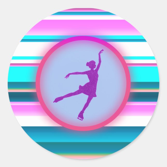 Girls Figure Skating Stripes  Classic Round Sticker (Front)