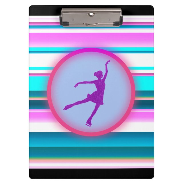 Girls Figure Skating Stripes   Clipboard (Front)
