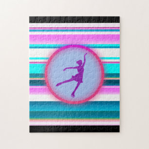 Girls Figure Skating Stripes Jigsaw Puzzle