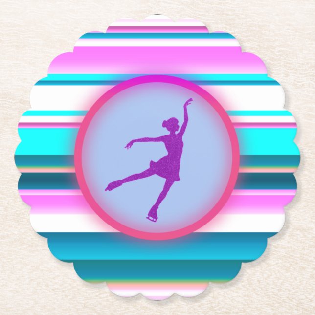 Girls Figure Skating Stripes    Paper Coaster (Front)