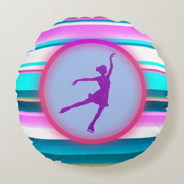 Girls Figure Skating Stripes  Round Cushion (Front)