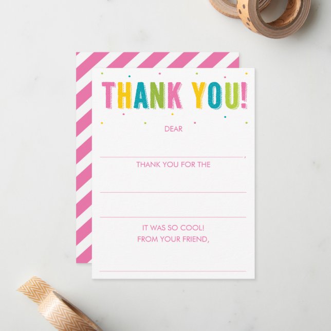 Girls Fill In The Blank Rainbow Thank You Card (Front/Back In Situ)