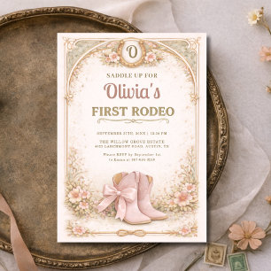 Girl's First 1st Rodeo Pink Bow Birthday Invitation