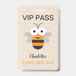 Girl's First Birthday 1st Bee-Day Cute Honeybee ID Badge
