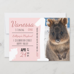 Girls First Birthday Blue Quokka Australia Photo Invitation