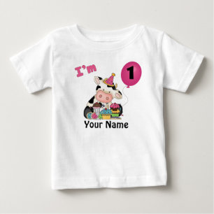 Girls First Birthday Cow Baby T-Shirt