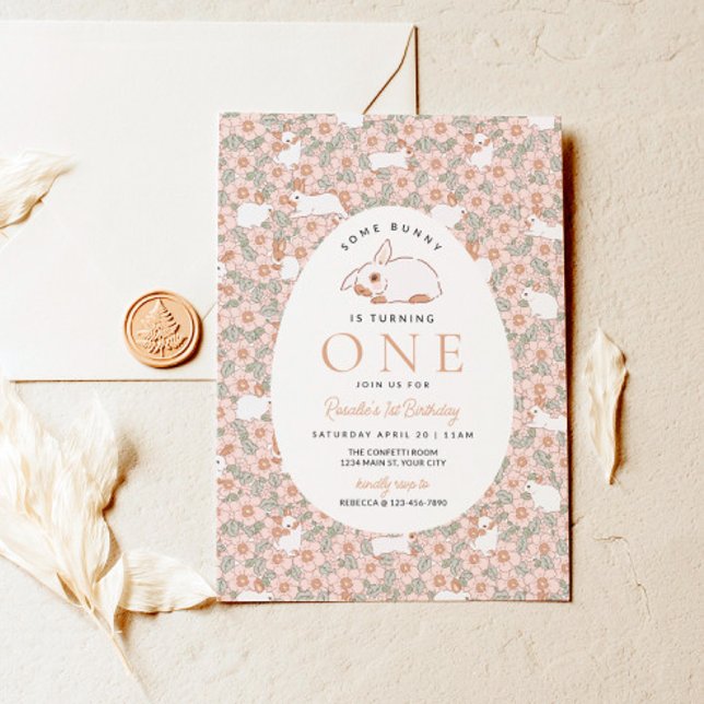 Girls First Birthday Easter Bunny Invitation (Girls Easter First Birthday Invite)