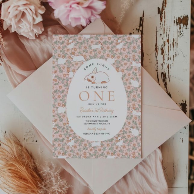 Girls First Birthday Easter Bunny Invitation (Easter First Birthday Invitation)