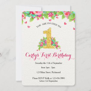 Girls First Birthday Invitation - Pink & Gold
