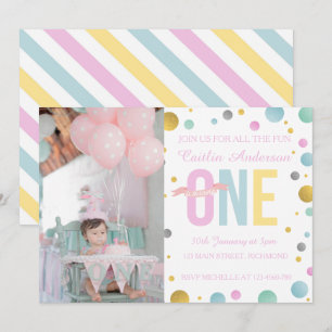 Girls FIrst Birthday Invitation - Polka Dots