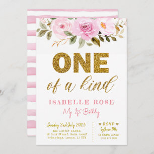Girls first birthday invite, Glitter one, onderful Invitation
