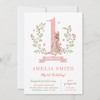 Girls first birthday invite, Peter rabbit girls Invitation