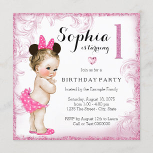 Girls First Birthday Party Pink Swirl Invitation