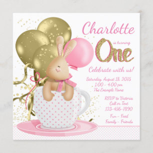 Girls First Birthday Party Whimsical Pink Gold Invitation