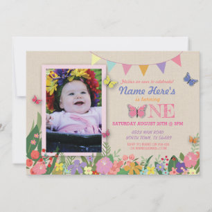 Girl's First Butterfly Garden One Birthday Invite