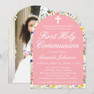 Girl's First Communion Garden Wildflowers Photo Invitation