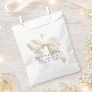 Girl's First Communion Simple Neutral Ivory Bow Favour Bags