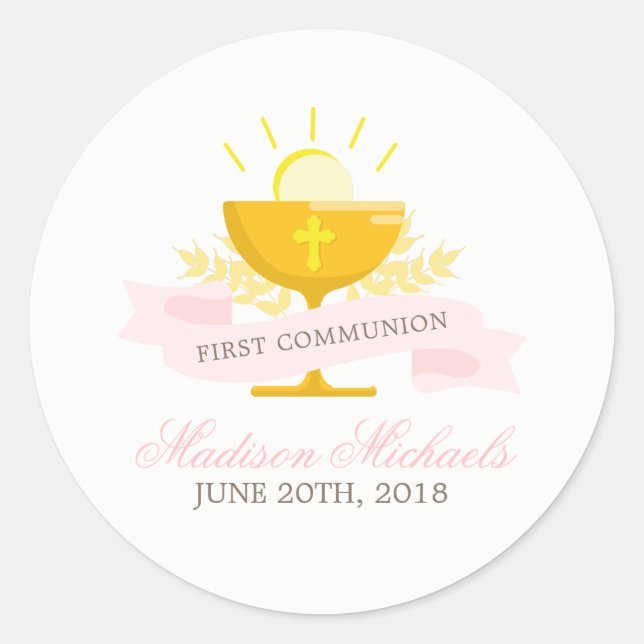 Girls First Holy Communion Classic Round Sticker (Front)