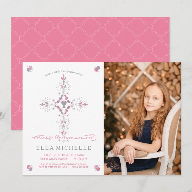 Girl's First Holy Communion Custom Photo Invite (Front/Back)