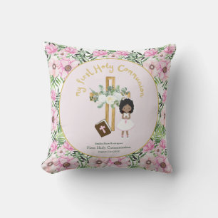Girls First Holy Communion Floral Cross Caricature Cushion