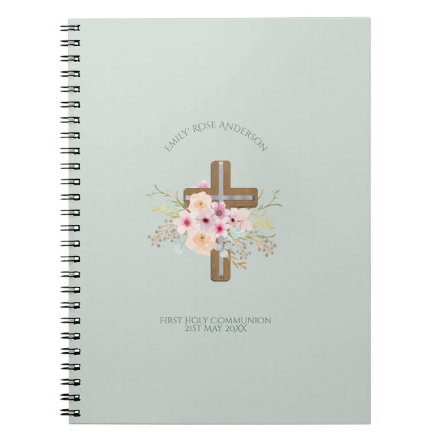 Girls First Holy Communion Floral Cross Customized Notebook (Front)