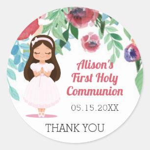 Girls First Holy Communion Flowers Classic Round Sticker